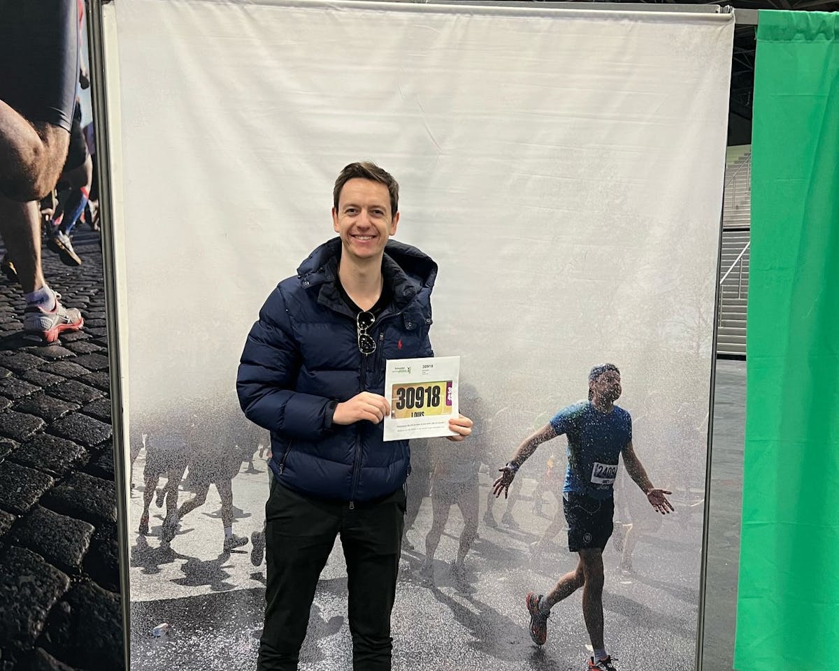 Louis Seymour, Legal Services Director at Compass CHC, with his Paris Marathon number