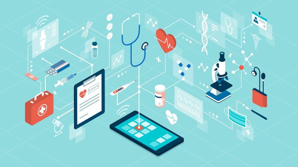 Illustration of the items depicting digital healthcare